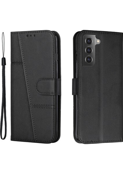For Samsung Galaxy S23 Için Pu Pu Deri Telefon Kılıfı Dikiş Tasarımı Damla Geçirmez Stand Cüzdan Kapağı Kayış (Yurt Dışından)
