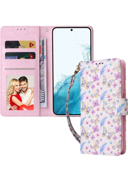 For Samsung Galaxy S23 Pu Deri Deri Şok Geçirmez Telefon Stand Kılıfı Şık Lake Rfıd Engelleme Cüzdan Kapağı (Yurt Dışından)