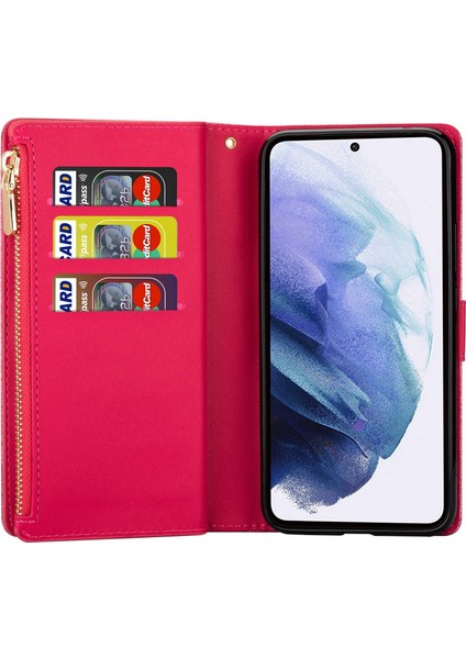 For Samsung Galaxy S23 Için Plus Kart Tutucu Damla Geçirmez Telefon Kapağı Lazer Oyma Glittery Yıldızlı Tarz Fermuar Cüzdan Stand Deri Telefon Kılıfı Kayış (Yurt Dışından) modelleri
