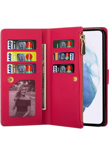 For Samsung Galaxy S23 Için Plus Kart Tutucu Damla Geçirmez Telefon Kapağı Lazer Oyma Glittery Yıldızlı Tarz Fermuar Cüzdan Stand Deri Telefon Kılıfı Kayış (Yurt Dışından) fırsatları