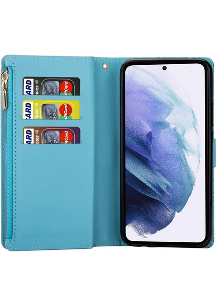 For Samsung Galaxy S23 Için Plus Kart Tutucu Damla Geçirmez Telefon Kapağı Lazer Oyma Glittery Yıldızlı Tarz Fermuar Cüzdan Stand Deri Telefon Kılıfı Kayış (Yurt Dışından) modelleri