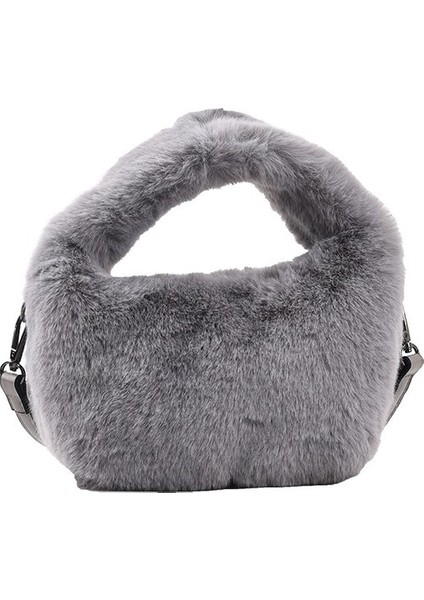 Yumuşak Kabarık Faux Kürk Çanta Peluş Tote Günlük Fermuar Kare Seyahat Sokak Crossbody Çanta (Yurt Dışından)