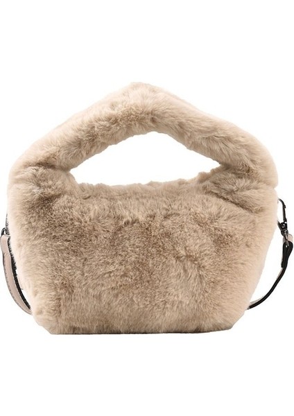 Yumuşak Kabarık Faux Kürk Çanta Peluş Tote Günlük Fermuar Kare Seyahat Sokak Crossbody Çanta (Yurt Dışından)