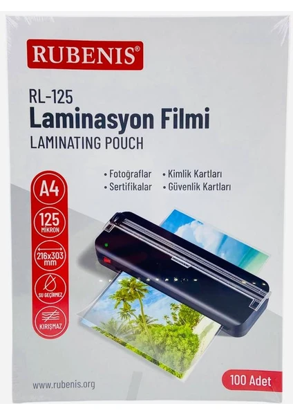 A4 Boyut Laminasyon Kaplama Filmi 125 Micron 100'lü Paket