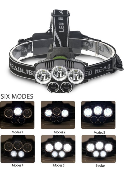 USB Yeniden Yüklenebilir LED Headlamp 5 Beyaz Işık Suyu Temizleyen Baş Işık Balık Lambası 18650 Batteri Kullanır (Yurt Dışından)