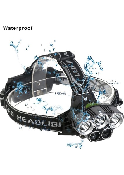 USB Yeniden Yüklenebilir LED Headlamp 5 Beyaz Işık Suyu Temizleyen Baş Işık Balık Lambası 18650 Batteri Kullanır (Yurt Dışından)