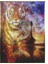 Gökyüzünde Kaplan ve Sahilde Viking Gemisi Illüstrasyon Poster P-004513 1