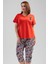 Pamuklu Büyük Beden Kısa Kol Kaprili Pijama Takım 2