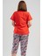 Pamuklu Büyük Beden Kısa Kol Kaprili Pijama Takım 4