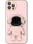 Apple iPhone 13 Pro Kılıf Kamera Korumalı Astronot Desenli Standlı Silikon Pembe 1