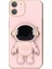 Apple iPhone 12 Kılıf Kamera Korumalı Astronot Standlı Desenli Standlı Silikon Pembe 1