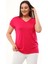 Kadın Büyük Beden V Yaka Basic Kısa Kollu Pembe Tişört10 1