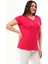 Kadın Büyük Beden V Yaka Basic Kısa Kollu Pembe Tişört10 2