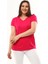 Kadın Büyük Beden V Yaka Basic Kısa Kollu Pembe Tişört10 3