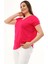 Kadın Büyük Beden V Yaka Basic Kısa Kollu Pembe Tişört10 4