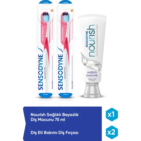 Sensodyne Nourish Sağlıklı Beyazlık Diş Macunu 75 ml + Diş Eti Bakımı Diş Fırçası x2