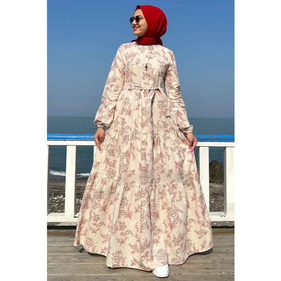 Rabia Şamlı Mercan Keten Elbise