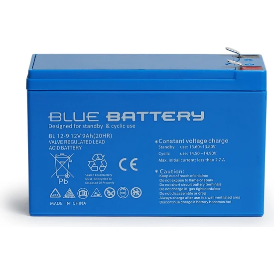 Blue Battery 12 Volt 9 Amper  Bakımsız Kuru Akü , Ups Aküsü