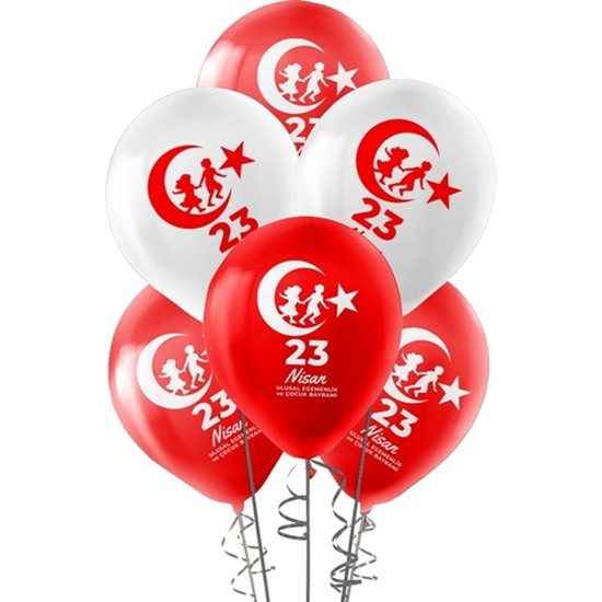 23 Nisan Baskılı Lateks Lateks Balon Kırmızı Beyaz Renk 25 Adet