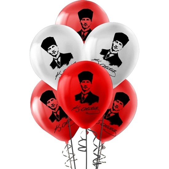 Atatürk Baskılı Lateks Balon Kırmızı Beyaz Renk 10 Adet