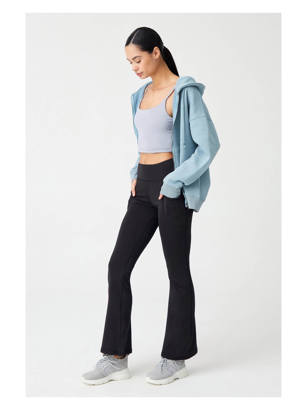 Los Ojos Kadın Siyah Yüksek Bel Toparlayıcı Çift Cepli Ispanyol Paça Tayt Bootcut - Görsel 6