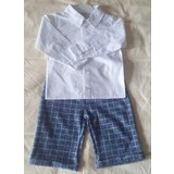 Caramelo Kids Erkek Çocuk Ikili Takım Mavi Ekose Kaşe Kumaş Pantalon %100 Pamuklu Uzun Kollu Beyaz Gömlekli