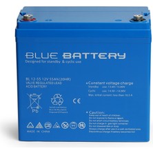 Blue Battery 12 Volt 55 Ah Bakımsız Kuru Akü , Ups Aküsü