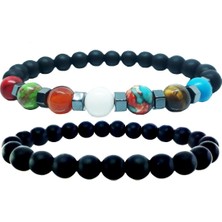 BijuStore Kaplangözü & Varasit & Turkuaz & Beyaz Oniks &akik & Ikili Erkek Doğal Taş Çakra Bileklik