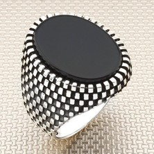 Takılingo 925 Ayar Gümüş Siyah Düz Oniks Taşlı Nokta Tasarım  Erkek Yüzük