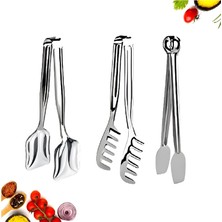 Hermoni Servis Maşa Seti Çelik Pasta Maşa Makarna Maşa Izgara Maşa 3 Lü Mutfak Maşa Seti