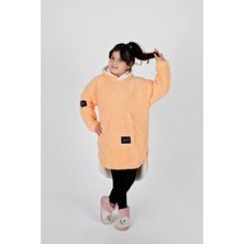 Eıfın Çocuk Çift Katlı Welsoft Oversize Giyilebilir Battaniye Panço Unisex Kapüşonlu Sweatshirt