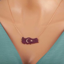 Gumush Gümüş Rose Ay Yıldız Türkiye Haritası Kadın Kolye