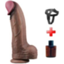 Odinsshop Belden Bağlamalı Yeni Nesil Çift Katmanlı 33 cm Realistik Dev Melez Dildo Penis