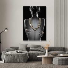 Elleri Turuncu Boyalı Poz Veren Kadın Dekor Üçlü Kombin 3 lü Set Kanvas Tablo