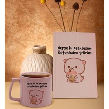 Bk Gift Pudra Pembesi Sert Kapaklı Defter ve Middle Kupa Seti, Arkadaşa Hediye, Yeni Iş Hediyesi, Doğum Günü Hediyesi-11