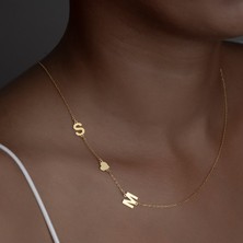 Nida Jewelry 925 Ayar Gümüş Yan Çift Harf Kalp Kolye
