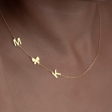 Nida Jewelry 925 Ayar Gümüş Yan Çift Harf Kelebek Kolye
