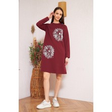 Darlin Moda Kadın Bordo Baskılı Düğme Detaylı Tunik DM60346