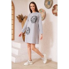 Darlin Moda Gri Melanj Baskılı Düğme Detaylı Tunik DM60346