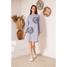 Darlin Moda Açık Gri Düğme Detaylı Tunik DM603460