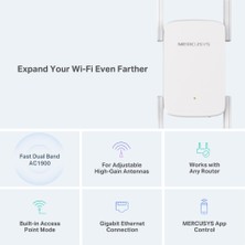 Mercusys ME50G, AC1900 Mbps, 1 Gigabit Bağlantı Noktası ve 4 Harici Anten, Dahili Access Point Modu, Tek Tuşla Kolay Kurulum, Mobil Uygulama Desteği, Dual-Band Wi-Fi 5 Menzil Genişletici