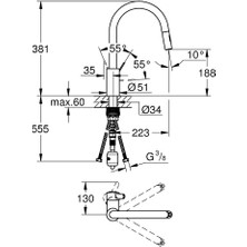 Grohe Eviye Bataryası Spiralli 2 Fonk. Eurocosmo Krom- 31481001