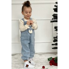 Pollito Unisex Çocuk Askısı Bağlamalı Teddy Oyuncaklı 2'li Mavi Kot Salopet