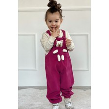 Pollito Unisex Çocuk Turuncu Kadife Askısı Bağlamalı Teddy Oyuncaklı 2'li Salopet