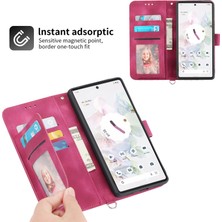 Xshop Google Pixel 7A Için Telefon Cüzdan Kılıfı, Cilt Touch Basılı Çiçekler Deri Stand Telefon Koyu Bilek Kayışı ve Omuz Kayışı ile (Yurt Dışından)