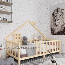 Zerka Concept Marina Ithal Ladin Ahşap Çatılı Montessori Çocuk Karyola 80*130 cm