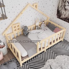 Zerka Concept Marina Ithal Ladin Ahşap Çatılı Montessori Çocuk Karyola 80*130 cm