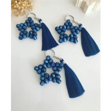 Emtory Home 25 Adet Kişiye Özel Kartlı Püsküllü Lacivert Ahşap Yıldız Anahtarlık - Kına Hediyesi - Nikah Hediyesi