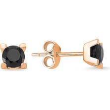 Engingold 14 Ayar Rose Altın Siyah Tektaşlı Küpe