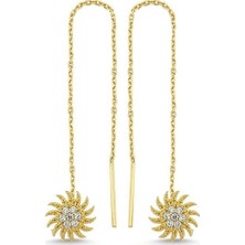 Engingold 14K Altın Güneş Figürlü Sallantılı Zincir Küpe